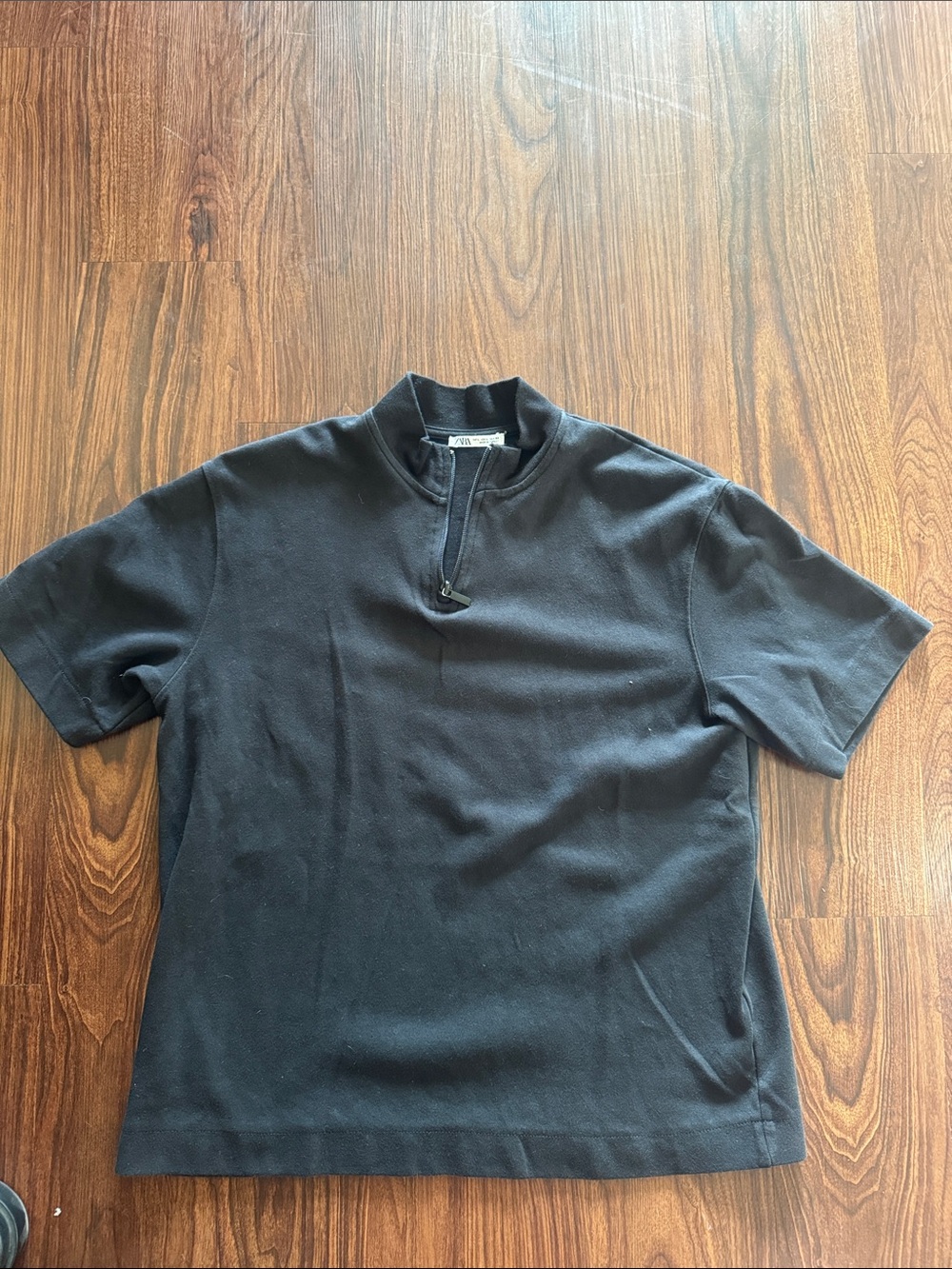 Zara Men's Short-Sleeve Half-Zip Mock Neck Shirt - Black